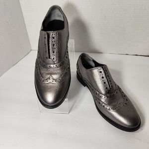 Vionic Oxford leather loafer shoes silver pewter metallic size 6.5